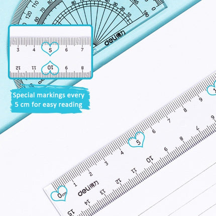 Deli 4 in 1 Ruler Set for Students Ruler Stationery Set, Model:79529