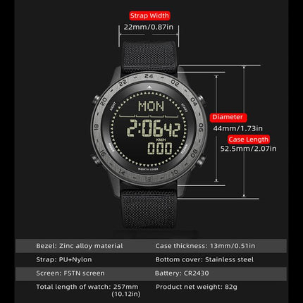 NORTH EDGE TANK 3 Outdoor Waterproof Men Sports Watch Support Pedometer and Compass(Black)