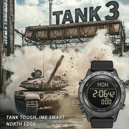 NORTH EDGE TANK 3 Outdoor Waterproof Men Sports Watch Support Pedometer and Compass(Black)