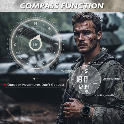 NORTH EDGE TANK 3 Outdoor Waterproof Men Sports Watch Support Pedometer and Compass(Black)