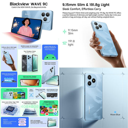 Blackview WAVE 9C, 4GB+128GB, 6.56 inch Android 15 Unisoc T603 SC9863A Octa Core, Network: 4G, OTG (Blue)