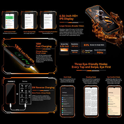 Blackview Oscal Marine 2, 8GB+128GB, 6.56 inch Android 15 Unisoc UMS9230E T615 Octa Core, Network: 4G, OTG, NFC (Orange)