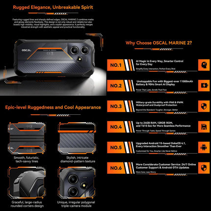 Blackview Oscal Marine 2, 8GB+128GB, 6.56 inch Android 15 Unisoc UMS9230E T615 Octa Core, Network: 4G, OTG, NFC (Orange)