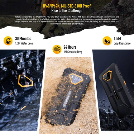 Ulefone Armor X13, 6GB+64GB, IP68/IP69K Rugged Phone, 6.52 inch Android 15 MediaTek Helio G36 Octa Core, Network: 4G, NFC, OTG(Some Orange)
