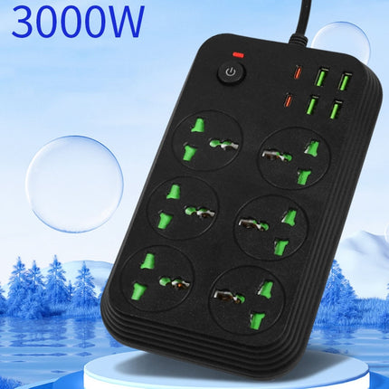 T24 2m 3000W 6 Plugs + PD + 4-USB Ports Multifunctional Flame-Retardant Socket With Switch(US Plug)