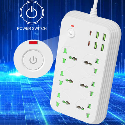 T24 2m 3000W 6 Plugs + PD + 4-USB Ports Multifunctional Flame-Retardant Socket With Switch(US Plug)