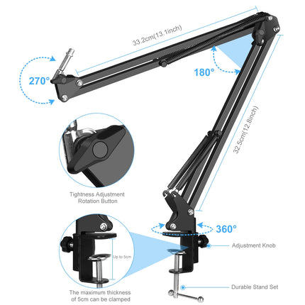 PULUZ Studio Broadcast Professional Singing Microphone Kits with Suspension Scissor Arm & Metal Shock Mount & USB Sound Card(Black)