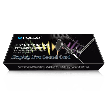 PULUZ Studio Broadcast Professional Singing Microphone Kits with Suspension Scissor Arm & Metal Shock Mount & USB Sound Card(Black)