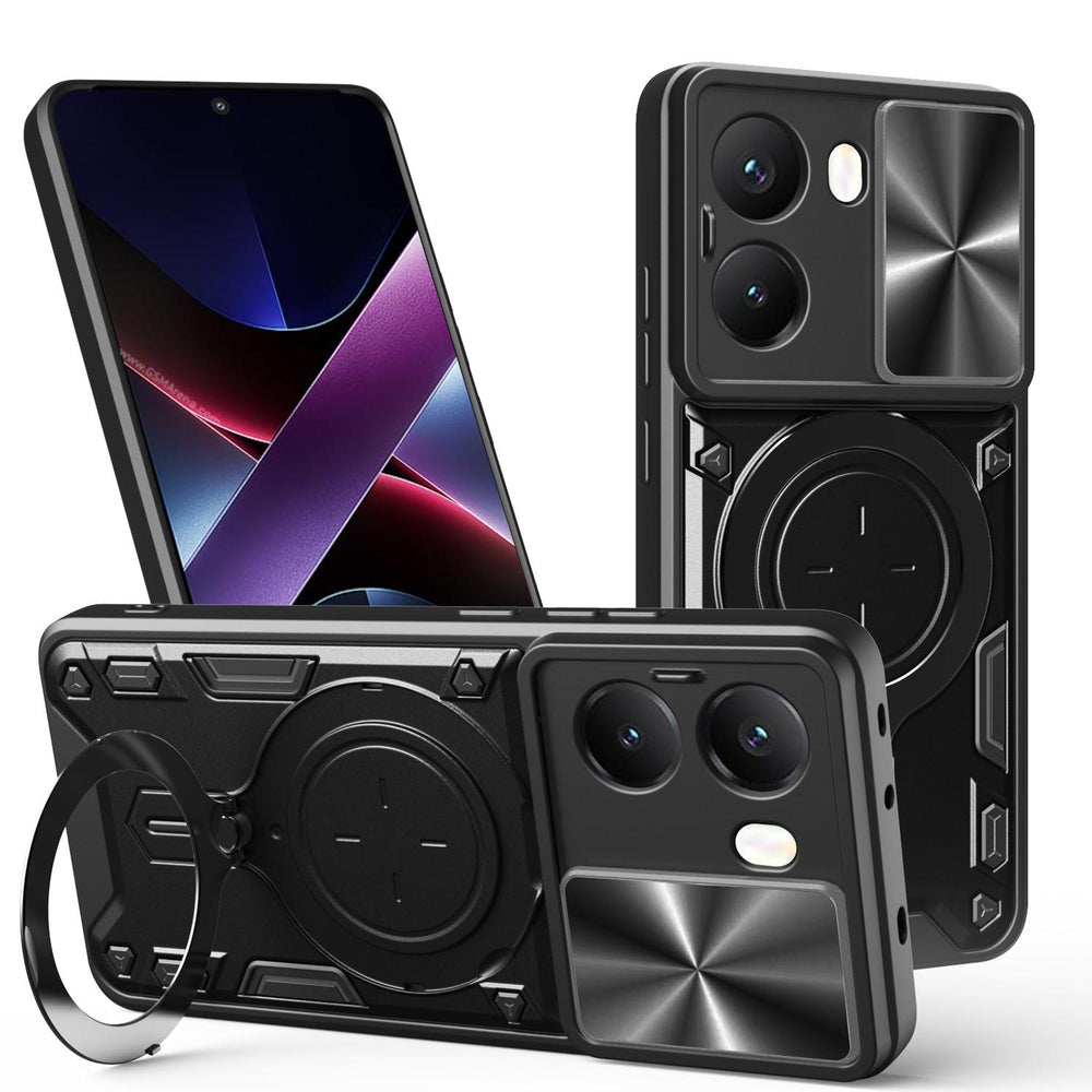 For Xiaomi Poco X7 Pro 5G Global CD Texture Sliding Camshield Magnetic Holder Phone Case(Black)