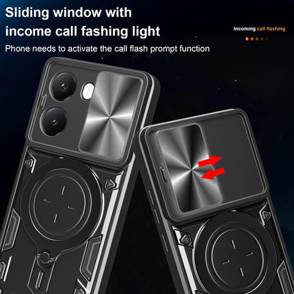 For Xiaomi Poco X7 Pro 5G Global CD Texture Sliding Camshield Magnetic Holder Phone Case(Black)