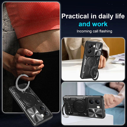 For Xiaomi Poco X7 Pro 5G Global CD Texture Sliding Camshield Magnetic Holder Phone Case(Black)