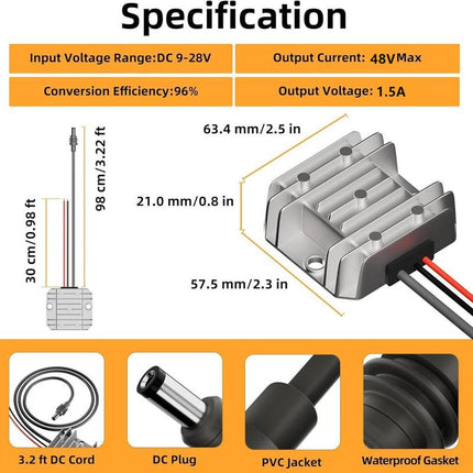 12V / 24V To 48V 1.5A With 1m DC Cable Clips Power Converter Voltage Booster