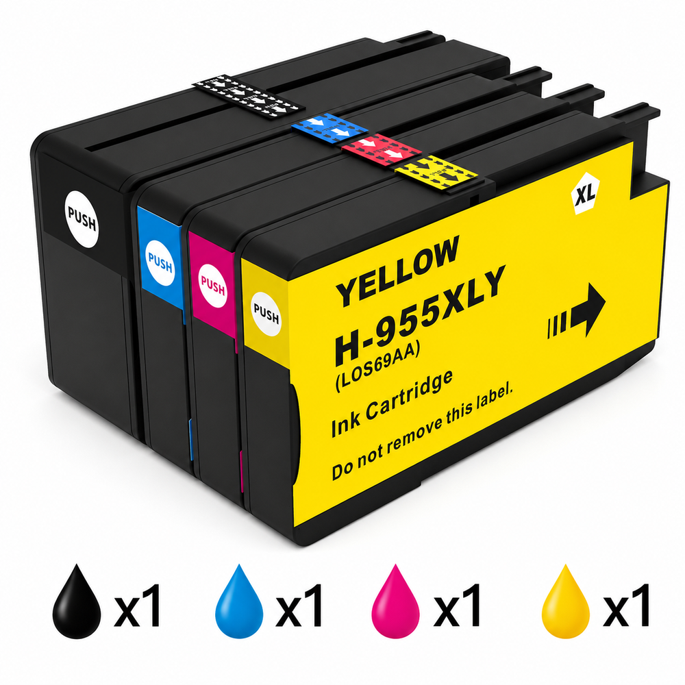 4 Pack HP 955XL Compatible High Yield Inkjet Combo L0S63AA - L0S72AA [1BK,1C,1M,1Y]