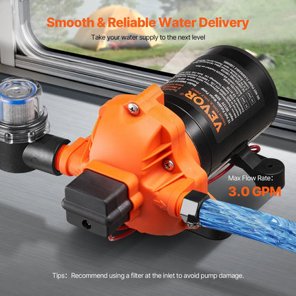 VEVOR Diaphragm Pump, 3 GPM (11.36 L/min), 3-Chamber 12 Volt DC