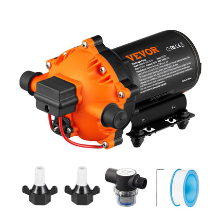 VEVOR Water Diaphragm Pump, 20.8 LPM Flow, 4.8 bar Rated Pressure (2.8-6.9 bar Adjustable), 12.7 mm MNPT Self Priming Sprayer Pump with Pressure Switch for RV Camper Marine Boat Lawn, FCC Certified