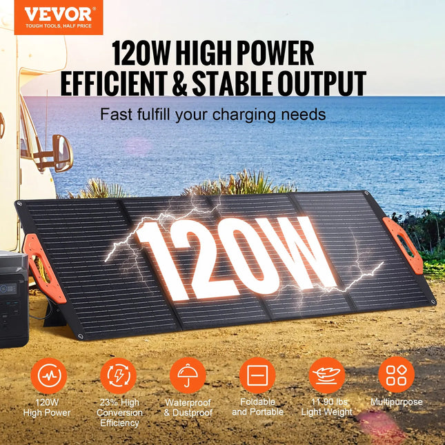VEVOR Portable Monocrystalline Solar Panel, 120W Foldable