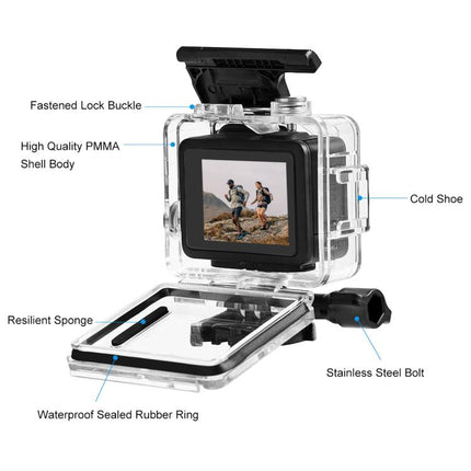 For GoPro HERO 4K 2024 PULUZ 60m / 196ft Waterproof Housing Protective Case with Buckle Basic Mount & Screw (Transparent)