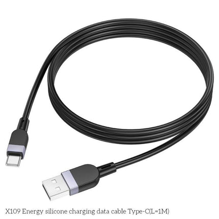 hoco X109 Energy 1m Silicone Fast Charging Data Cable, Interface:USB to Type-C(Black)