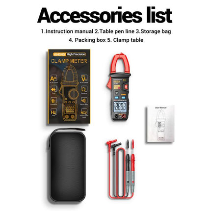 ANENG ST183 600A Digital Clamp Meter With NCV, 4000 Counts, Tests Continuity/Resistance/Capacitance/Diode, Audible & Visual Alarm(Black)