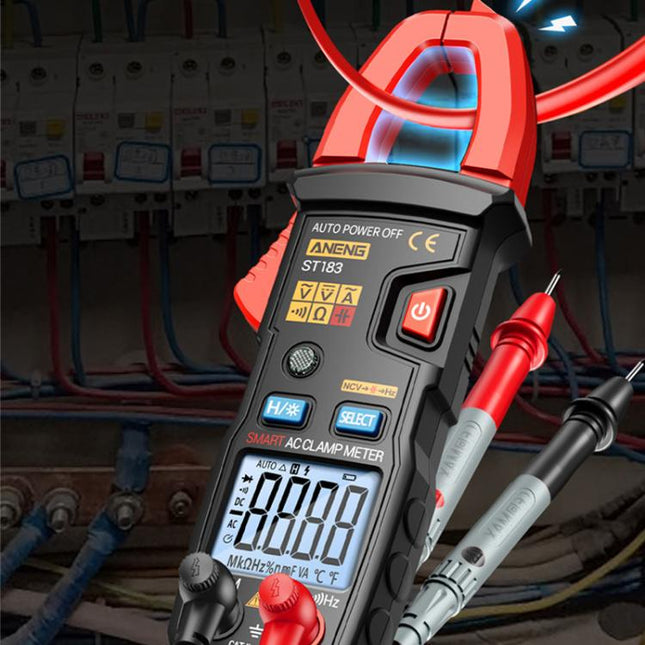 ANENG ST183 600A Digital Clamp Meter With NCV, 4000 Counts, Tests Continuity/Resistance/Capacitance/Diode, Audible & Visual Alarm(Black)