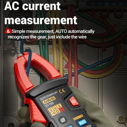 ANENG ST183 600A Digital Clamp Meter With NCV, 4000 Counts, Tests Continuity/Resistance/Capacitance/Diode, Audible & Visual Alarm(Black)