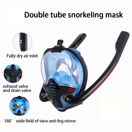 Snorkeling Mask Double Tube Silicone Full Dry Diving Mask Adult Swimming Mask Diving Goggles, Size: L/XL(Black/Black)