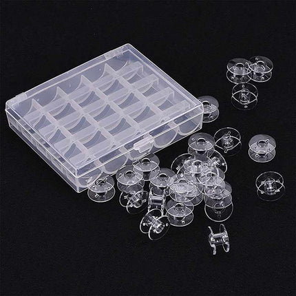 Transparent Plastic Bobbin Sewing Machine Spool Bobbin Box with 25 Bobbins (Transparent)