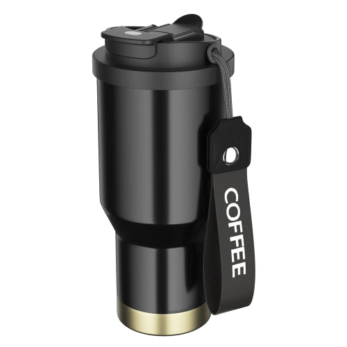 Stainless Steel Car Coffee Mug Double-Wall Vacuum Keep Cold Insulated Cup With Lanyard, Capacity: 600ml(Black)