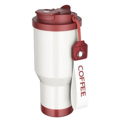 Stainless Steel Car Coffee Mug Double-Wall Vacuum Keep Cold Insulated Cup With Lanyard, Capacity: 600ml(Red)