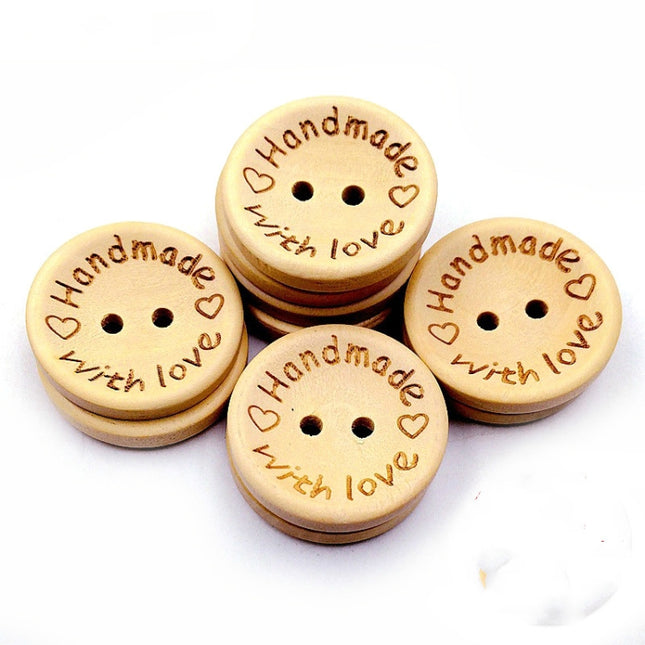 100 PCS/Set Natural Color Wooden Buttons Handmade Love Letter Wood Button Craft DIY Baby Apparel Accessories(15mm)