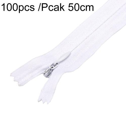 100pcs /Pack Invisible No.3 Garment Nylon Zipper, Color: White 50cm