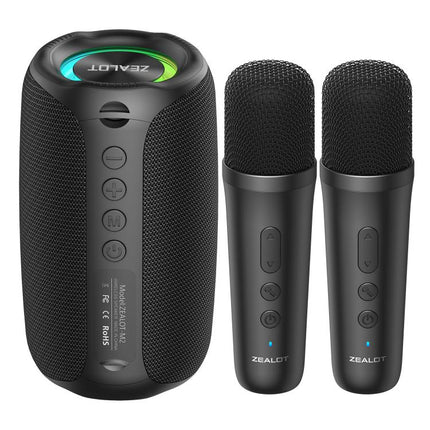 Zealot M2 8W Portable Outdoor RGB Bluetooth Speaker, Type:with 2pcs Microphones(Black)