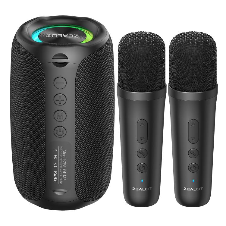 Zealot M2 8W Portable Outdoor RGB Bluetooth Speaker, Type:with 2pcs Microphones(Black)