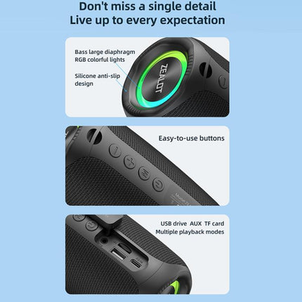 Zealot M2 8W Portable Outdoor RGB Bluetooth Speaker, Type:with 2pcs Microphones(Black)
