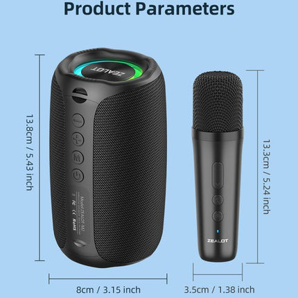 Zealot M2 8W Portable Outdoor RGB Bluetooth Speaker, Type:with 2pcs Microphones(Black)