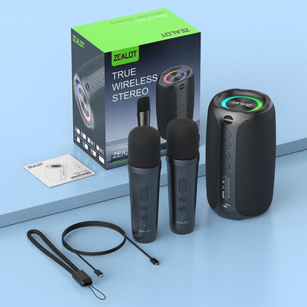 Zealot M2 8W Portable Outdoor RGB Bluetooth Speaker, Type:with 2pcs Microphones(Black)