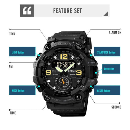 SKMEI 1637 Sports Digital Display Outdoor Shockproof Plastic Large Dial Men Watch, Color: Black