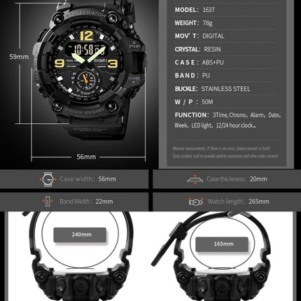 SKMEI 1637 Sports Digital Display Outdoor Shockproof Plastic Large Dial Men Watch, Color: Black