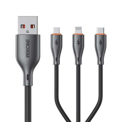 WK WDC-79 3 in 1 Kinkong Flash Series 1.2m 66W PVC Fast Charging Data Cable, Interface:USB to Type-C+8 Pin+Micro(Black)