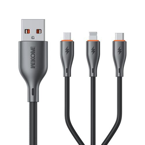 WK WDC-79 3 in 1 Kinkong Flash Series 1.2m 66W PVC Fast Charging Data Cable, Interface:USB to Type-C+8 Pin+Micro(Black)