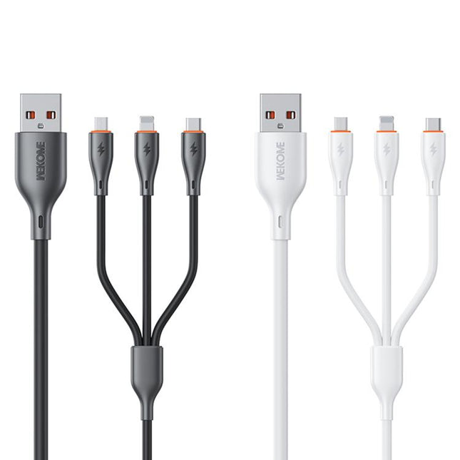 WK WDC-79 3 in 1 Kinkong Flash Series 1.2m 66W PVC Fast Charging Data Cable, Interface:USB to Type-C+8 Pin+Micro(Black)