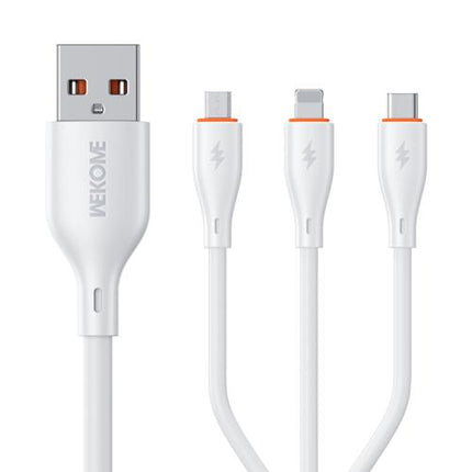 WK WDC-79 3 in 1 Kinkong Flash Series 1.2m 66W PVC Fast Charging Data Cable, Interface:USB to Type-C+8 Pin+Micro(White)