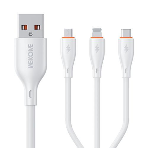 WK WDC-79 3 in 1 Kinkong Flash Series 1.2m 66W PVC Fast Charging Data Cable, Interface:USB to Type-C+8 Pin+Micro(White)