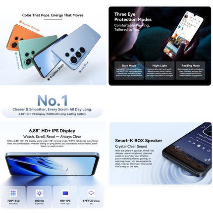 Blackview WAVE 10C, 4GB+32GB, 6.88 inch Android 16 Unisoc UMS312 / T310 Quad Core, Network: 4G, OTG (Blue)