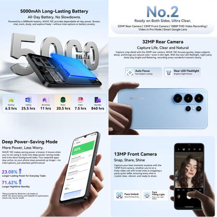 Blackview WAVE 10C, 4GB+128GB, 6.88 inch Android 16 Unisoc UMS312 / T310 Quad Core, Network: 4G, OTG (Blue)