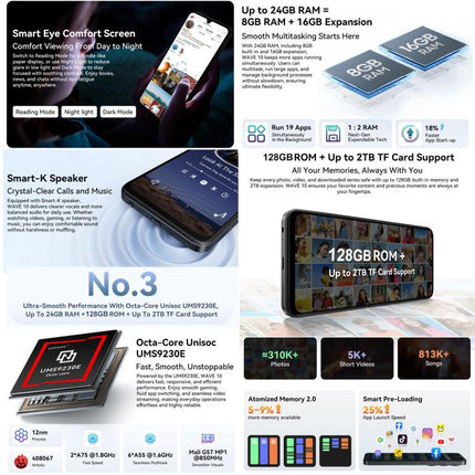 Blackview WAVE 10, 8GB+128GB, 6.88 inch Android 16 Unisoc UMS9230E Octa Core, Network: 4G, OTG (Graphite Black)