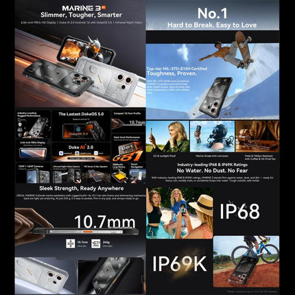 Blackview Oscal Marine 3, 8GB+128GB, 6.56 inch Android 16 MT6769V/CB Helio G81 Octa Core, Network: 4G, OTG, NFC (Black)