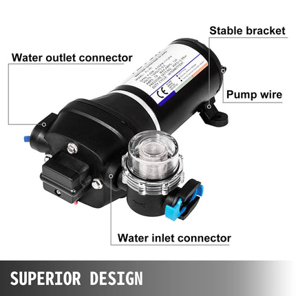 VEVOR Water Pressure Diaphragm Pump, 12V FL-40 High Pressure Diaphragm Water Pump, 40PSI Automatic Self Priming Water Pump, 17L/MIN Misting Booster Sprayer