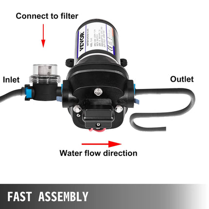 VEVOR Water Pressure Diaphragm Pump, 12V FL-40 High Pressure Diaphragm Water Pump, 40PSI Automatic Self Priming Water Pump, 17L/MIN Misting Booster Sprayer