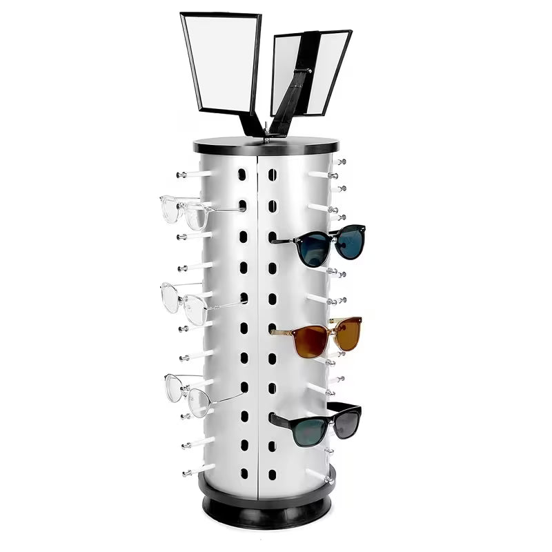 Display Stand 360° Rotating Fashion Glasses Stand Organizing Stand Glasses Flip Commercial Display Stand Top Of Counter Fashion Glasses Display Stand with Mirror, Can Hold 36/44 Pairs Of Glasses
